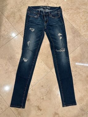 Women’s Distressed Skinny Jeans - Dark Blue